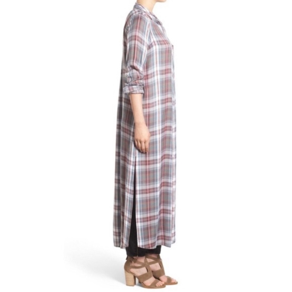 Treasure & Bond Long Sleeve Plaid Maxi Duster Button shirt - Picture 3 of 8